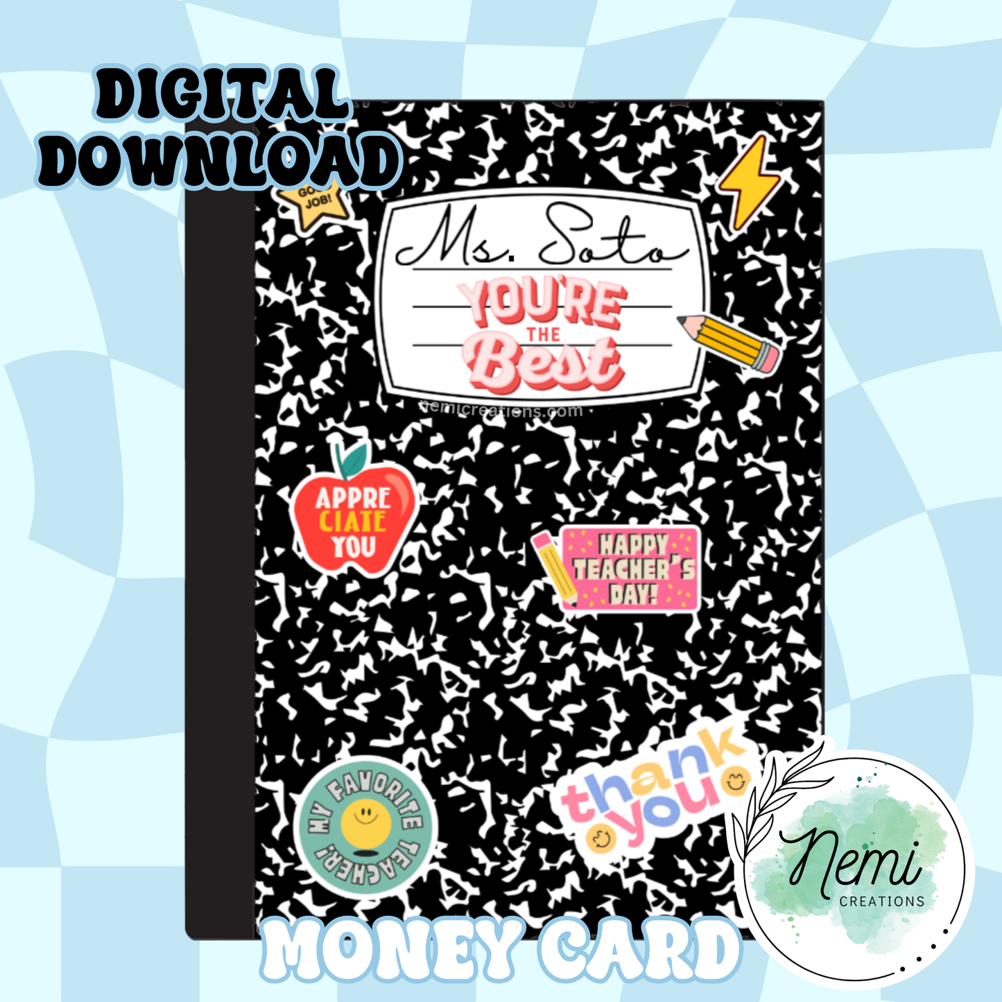 Composition Notebook Money Card DIGITAL SVG FILES