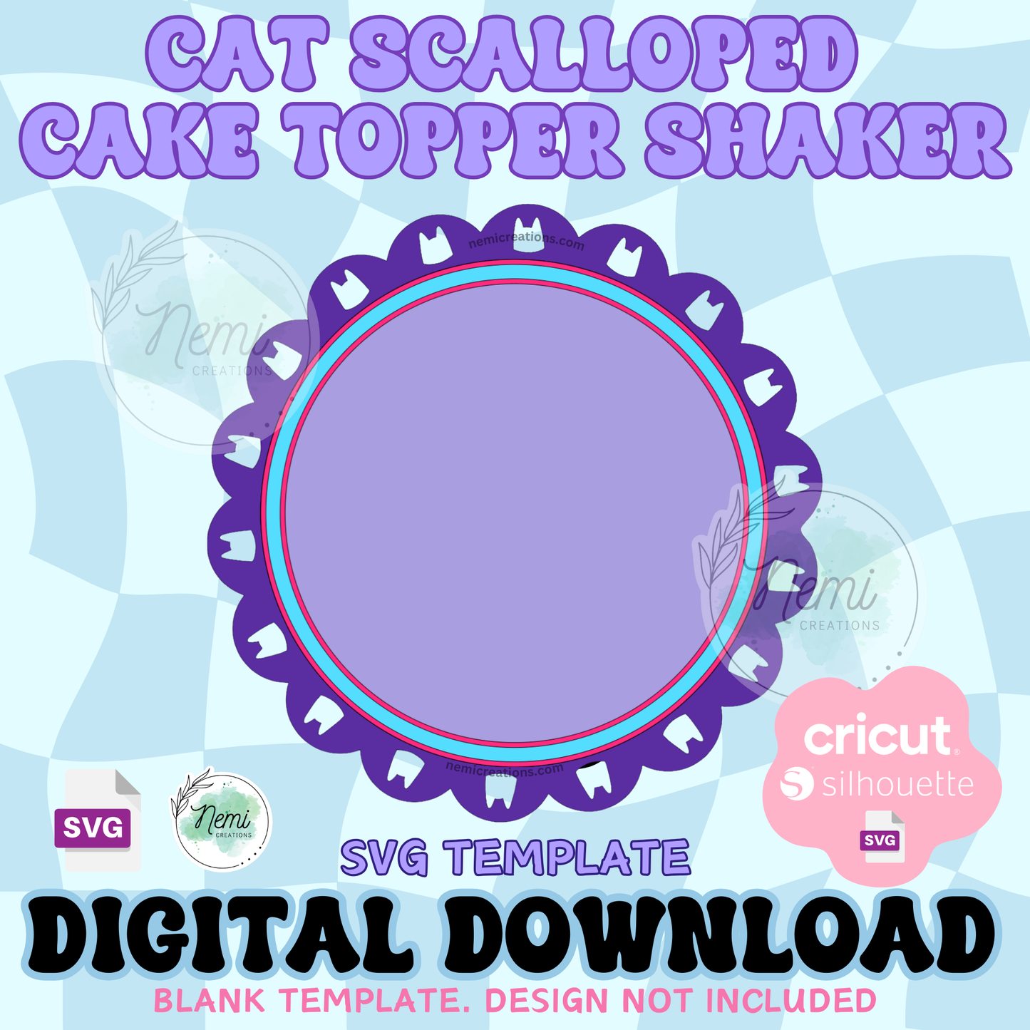 Cat Scalloped Cake Topper Shaker Template