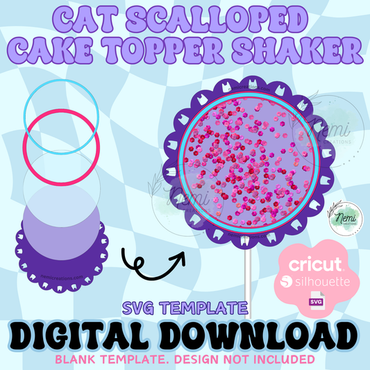 Cat Scalloped Cake Topper Shaker Template