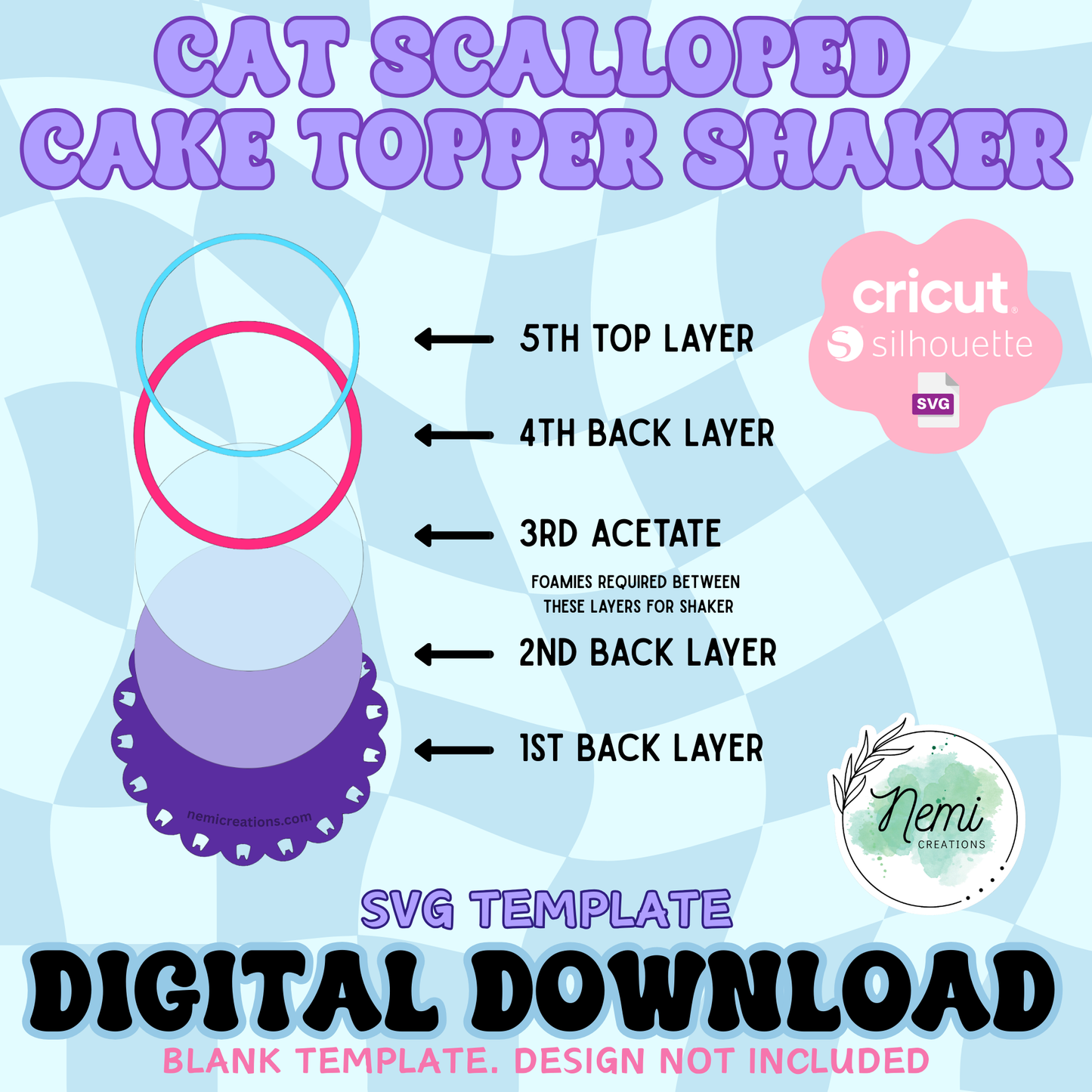 Cat Scalloped Cake Topper Shaker Template
