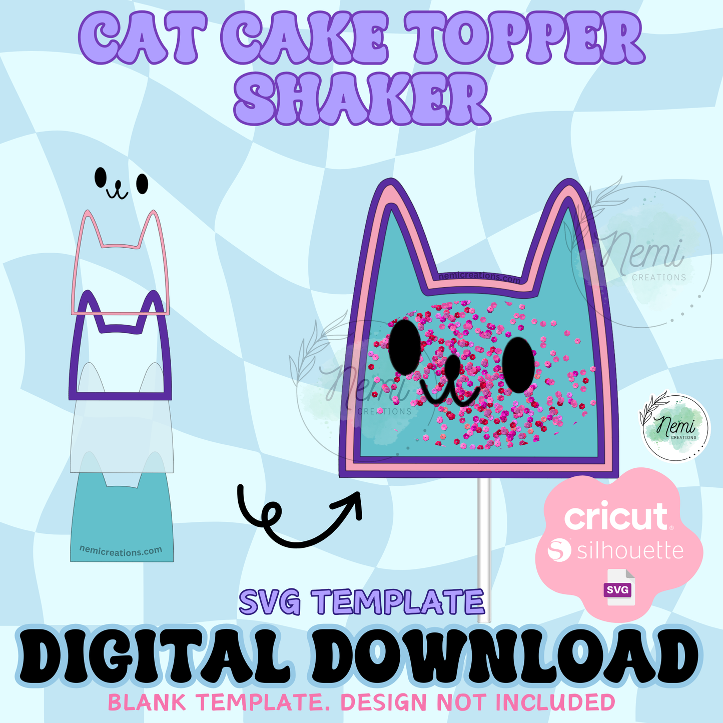 Cat Cake Topper Shaker Template