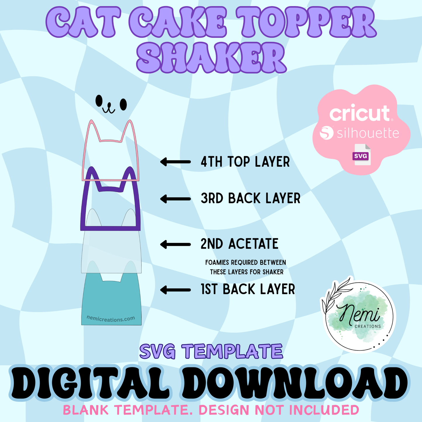 Cat Cake Topper Shaker Template