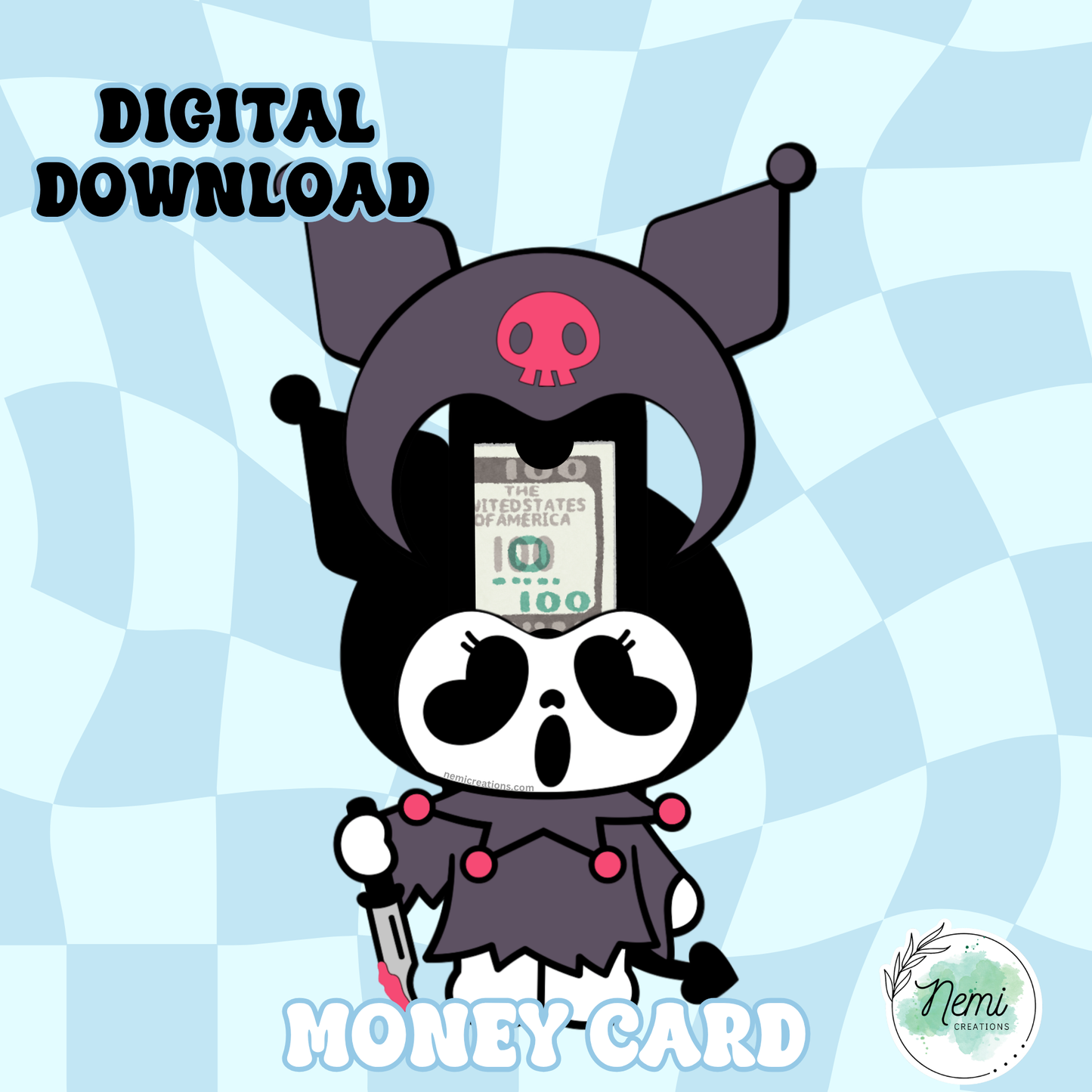 Kawaii Gothic Bunny GF Money Card DIGITAL SVG FILES