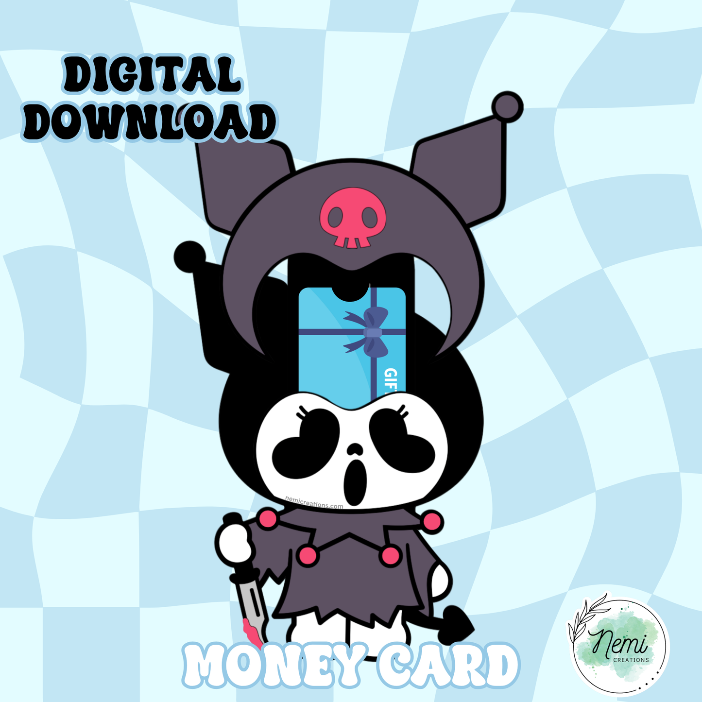 Kawaii Gothic Bunny GF Money Card DIGITAL SVG FILES