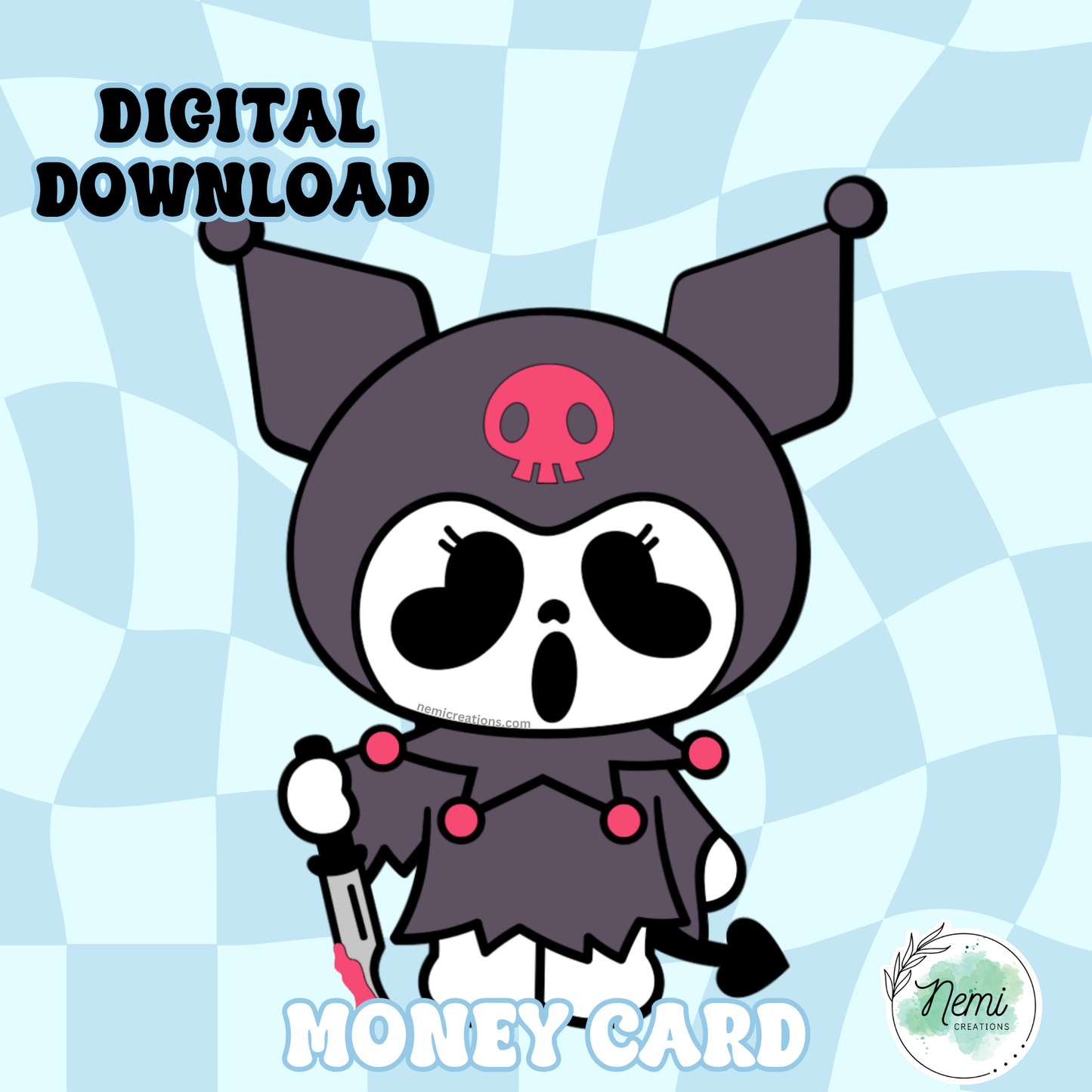 Kawaii Gothic Bunny GF Money Card DIGITAL SVG FILES