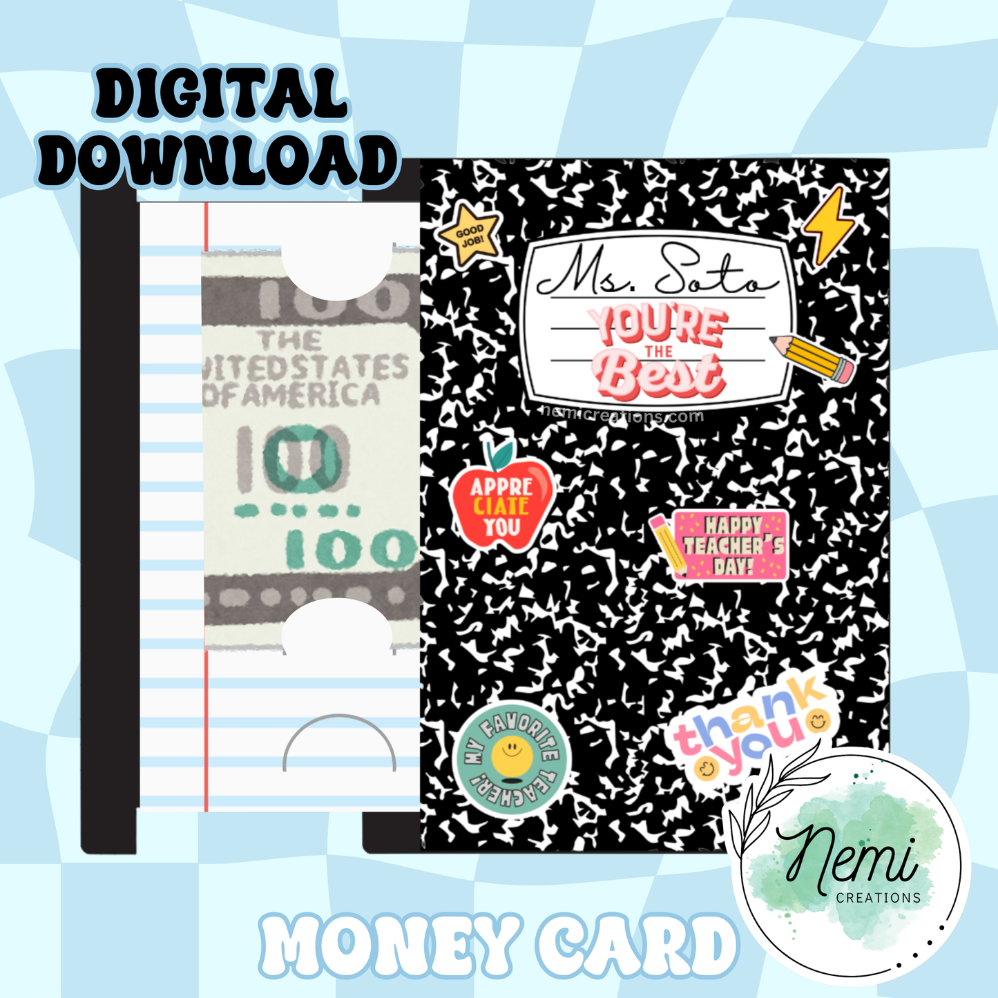 Composition Notebook Money Card DIGITAL SVG FILES