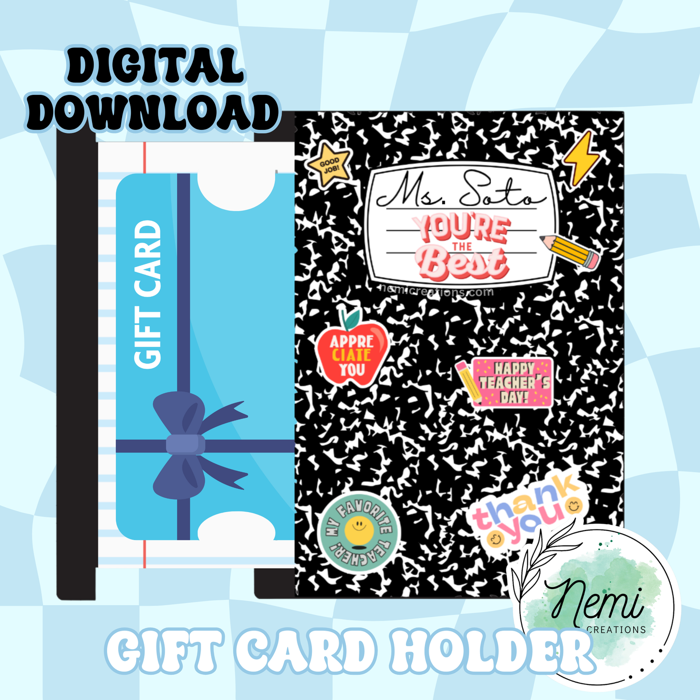 Composition Notebook Money Card DIGITAL SVG FILES