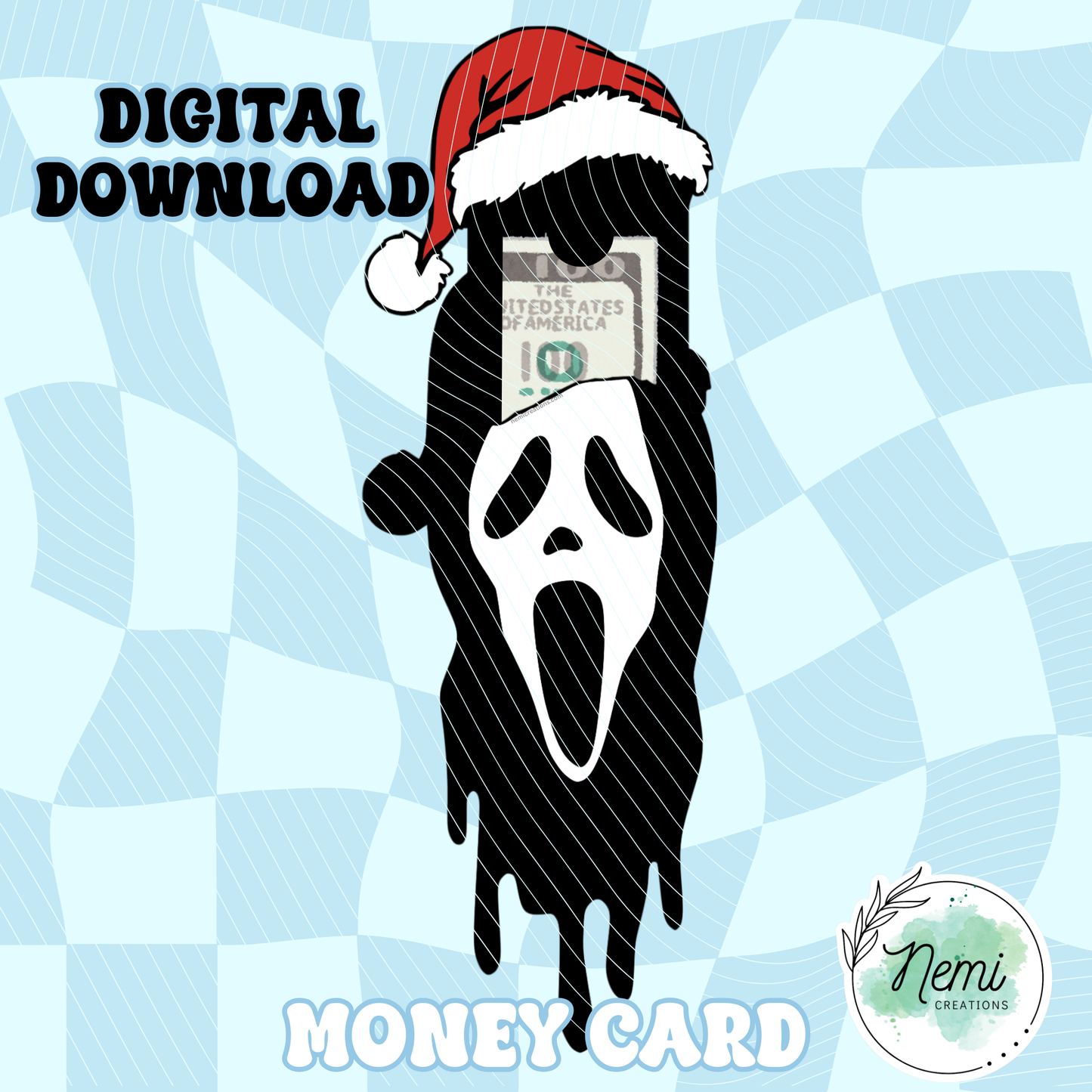 Tarjeta de dinero navideña de Ghostface ARCHIVOS SVG DIGITALES