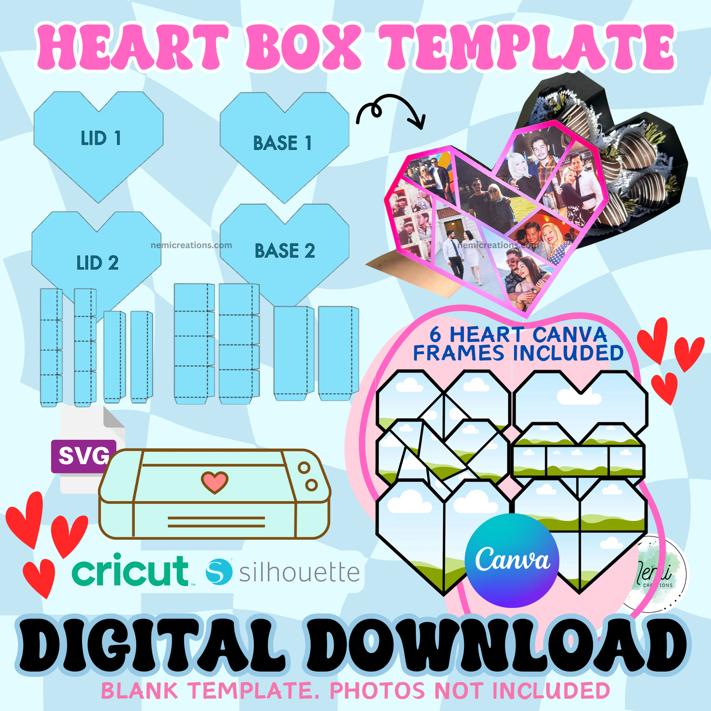 PLANTILLA de caja de corazón con MARCOS DE CANVA