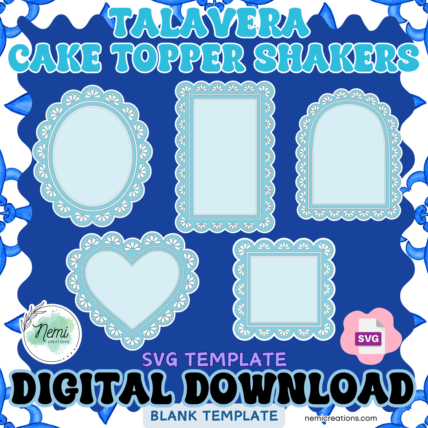 Talavera Cake Topper Shaker Template BUNDLE