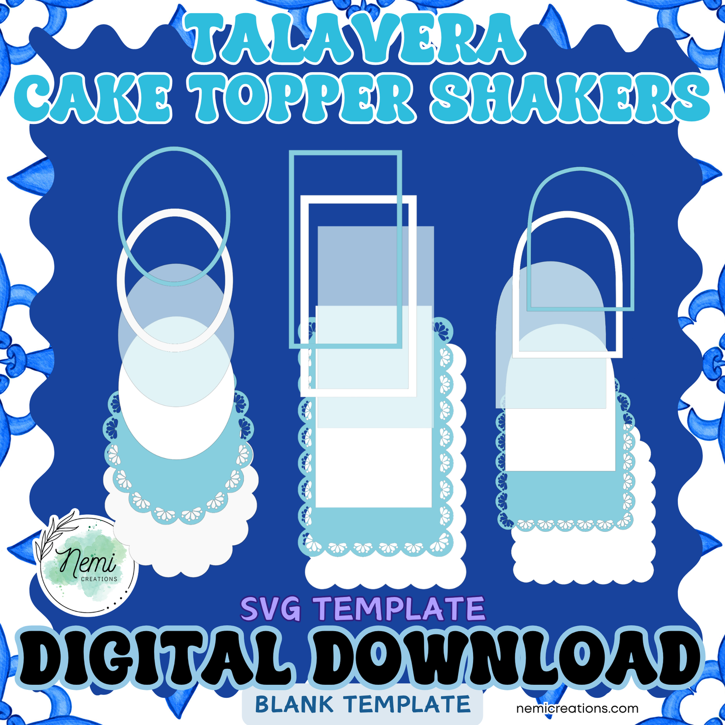 Talavera Cake Topper Shaker Template BUNDLE