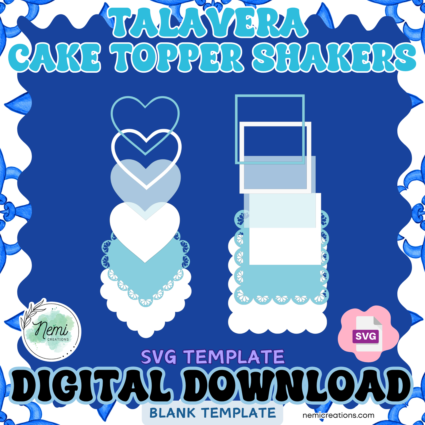 Talavera Cake Topper Shaker Template BUNDLE