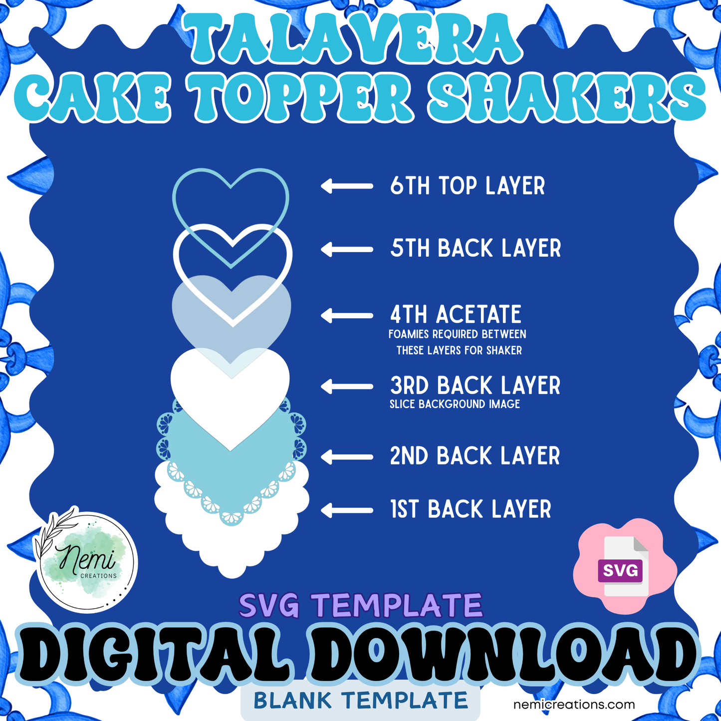 Talavera Cake Topper Shaker Template BUNDLE