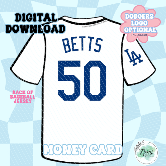 Baseball Jersey Back Money Card DIGITAL SVG FILES