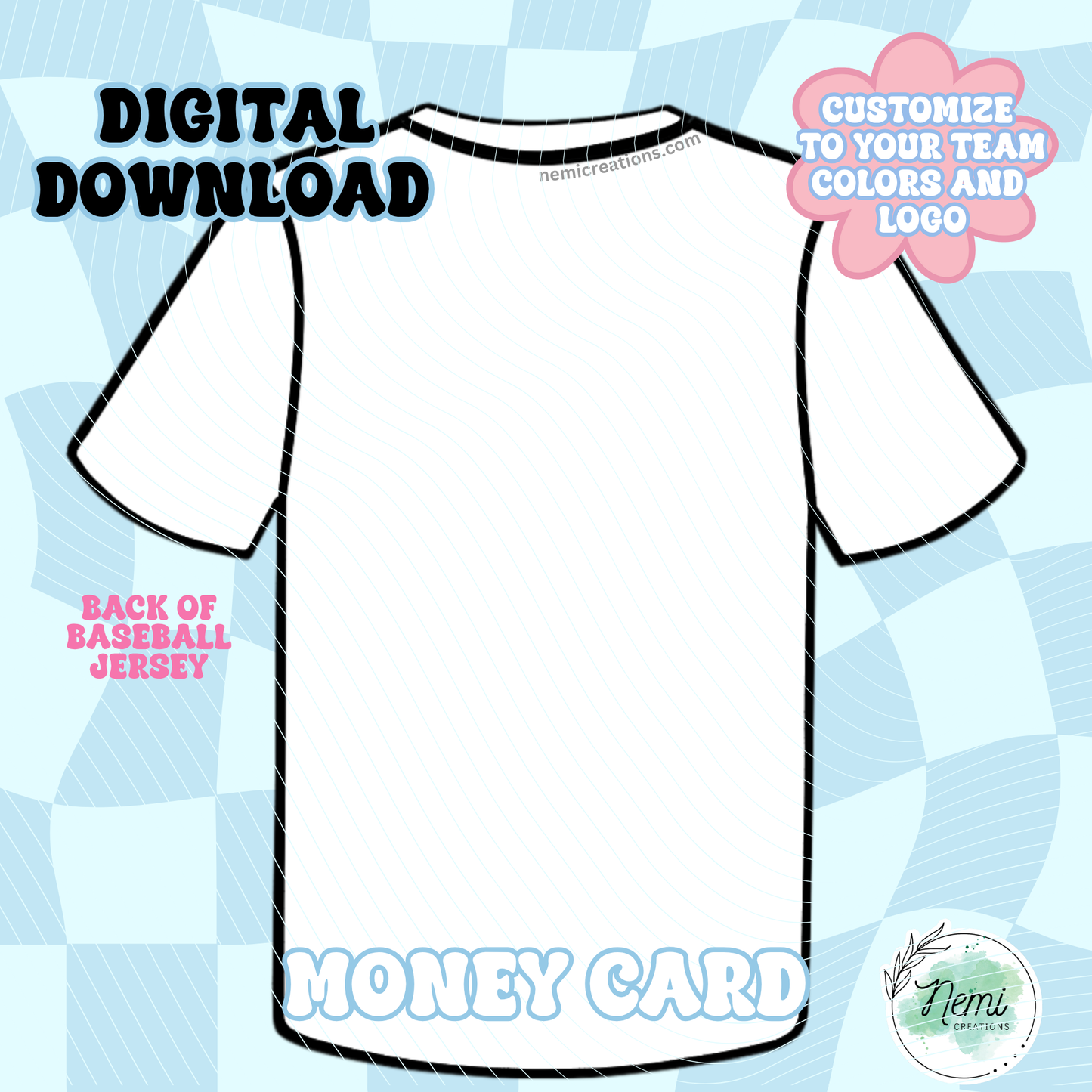 Baseball Jersey Back Money Card DIGITAL SVG FILES
