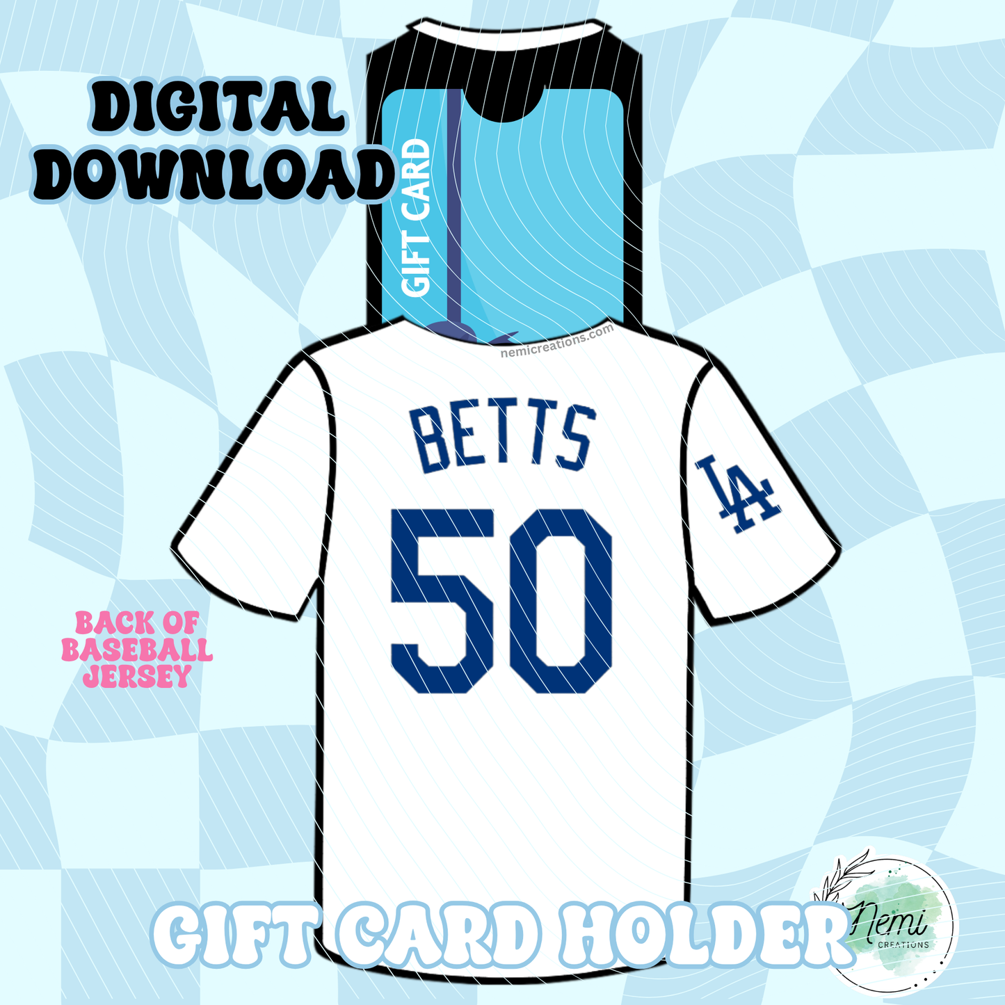 Baseball Jersey Back Money Card DIGITAL SVG FILES