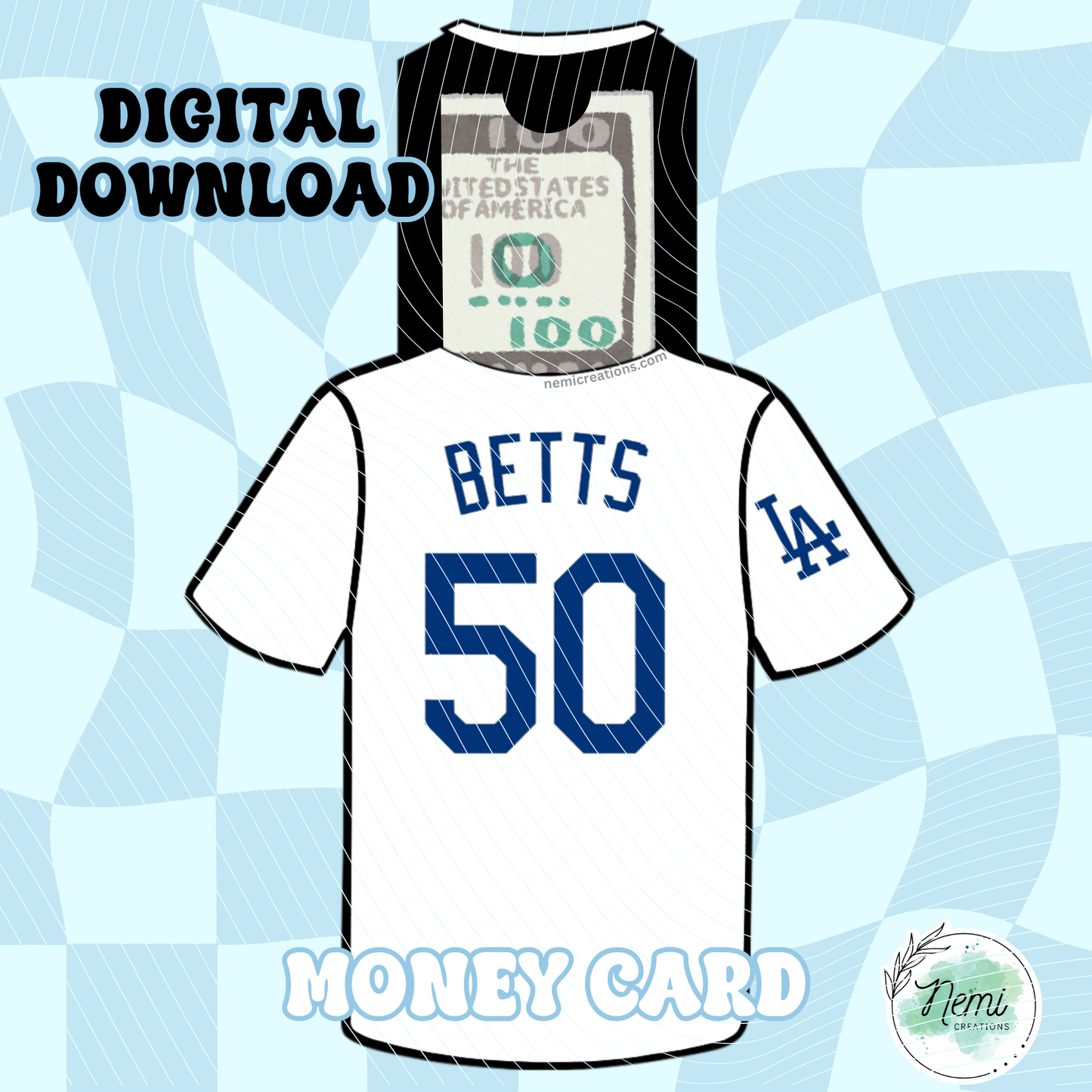 Baseball Jersey Back Money Card DIGITAL SVG FILES
