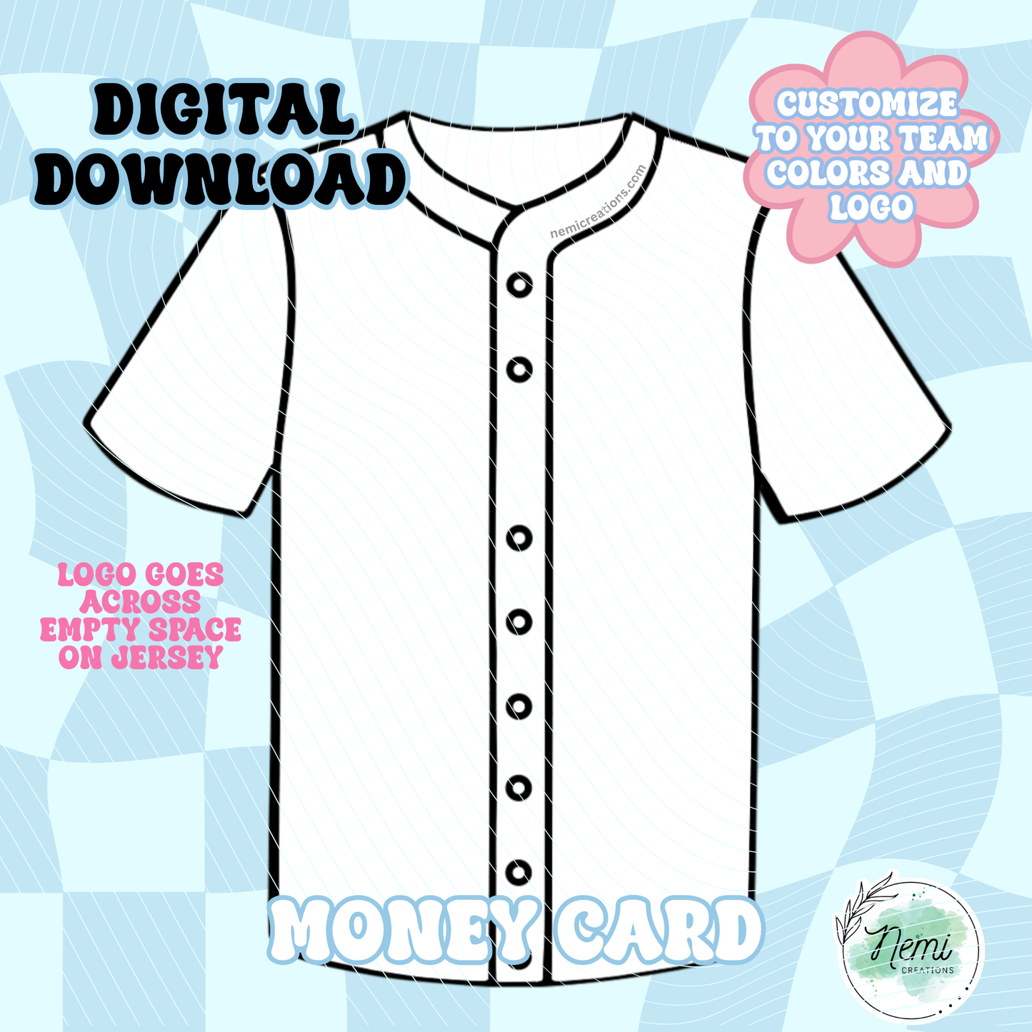 Baseball Jersey Front Money Card DIGITAL SVG FILES