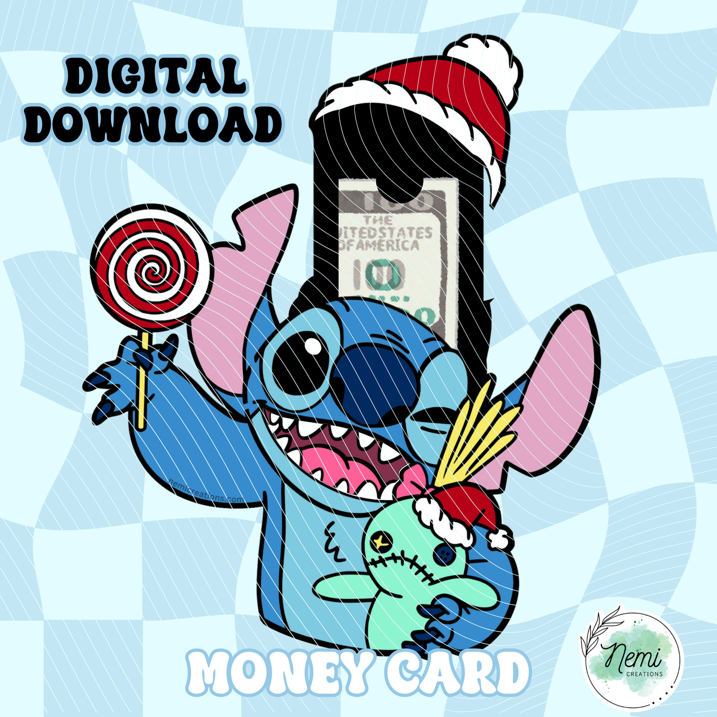 Stitch Christmas Lolly Money Card DIGITAL SVG FILES