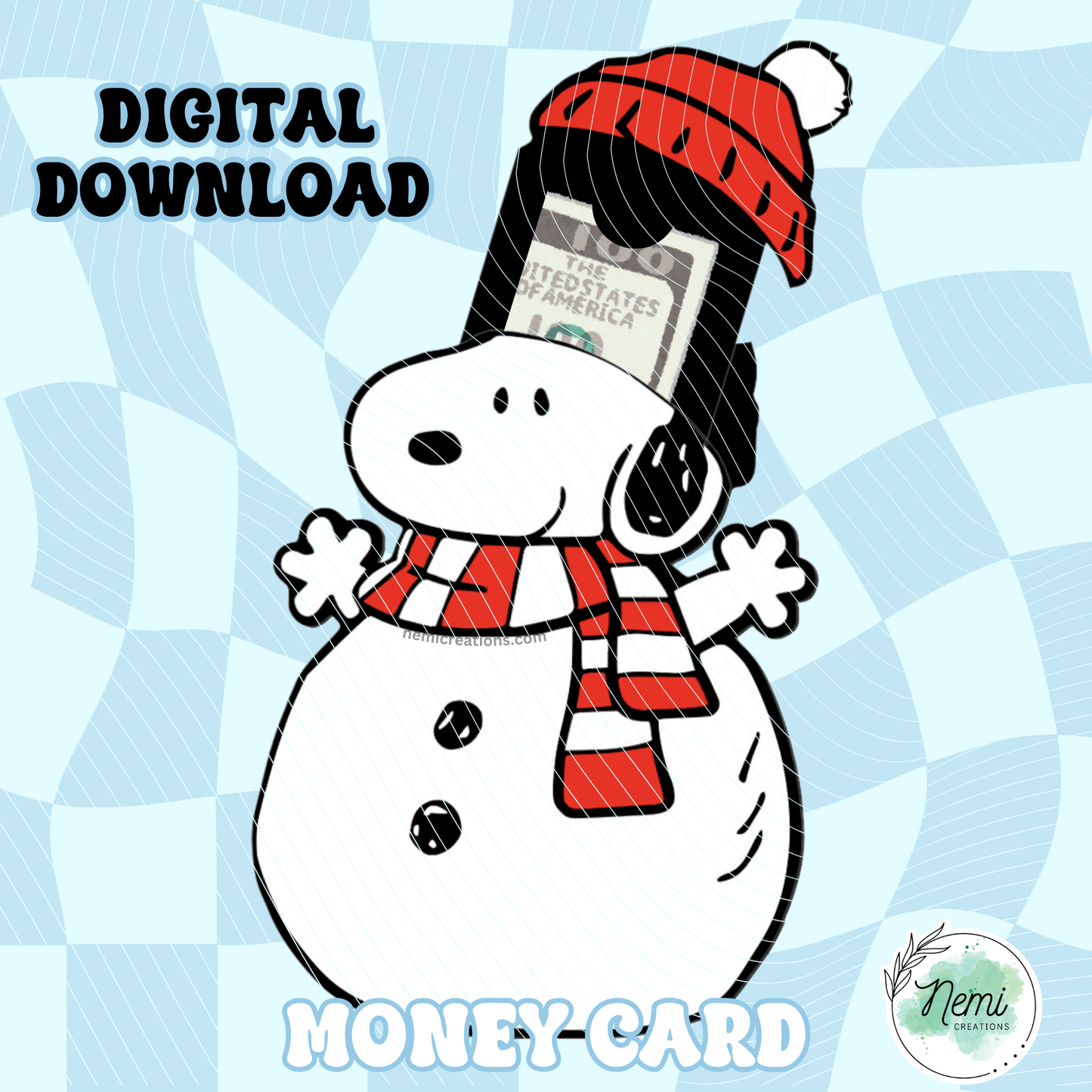 Snoopy Snowman Money Card DIGITAL SVG FILES