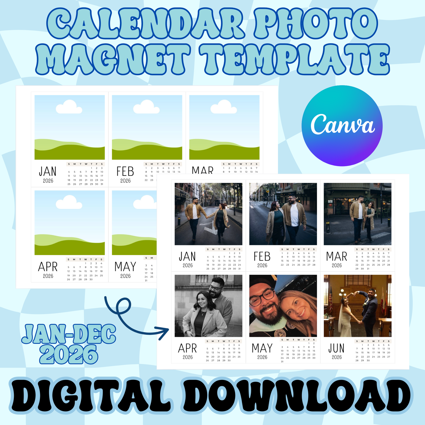 Calendar 2026 Photo Magnet Editable Canva Template