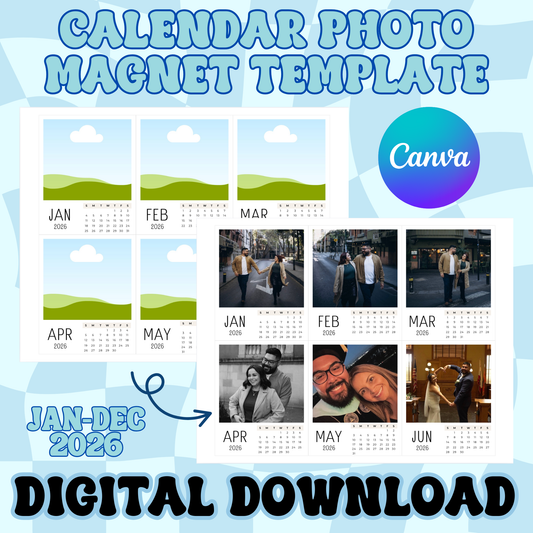 Calendar 2026 Photo Magnet Editable Canva Template