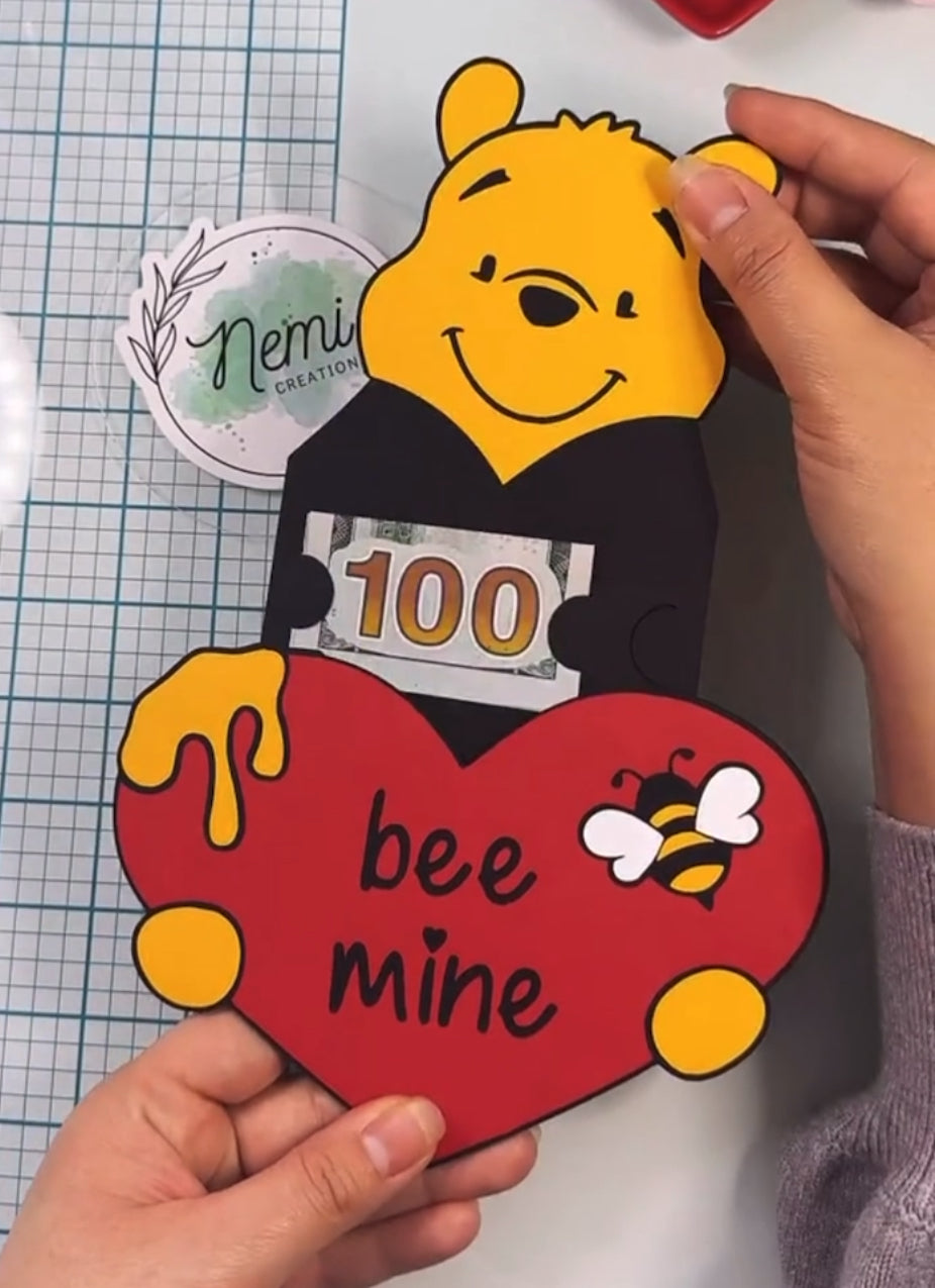 Pooh Bear Heart Money Card DIGITAL SVG FILES