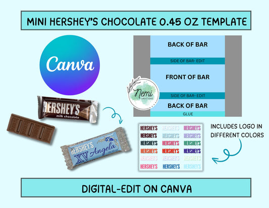 Mini Snack Size Chocolate Bar Wrapper Template, Canva Editable